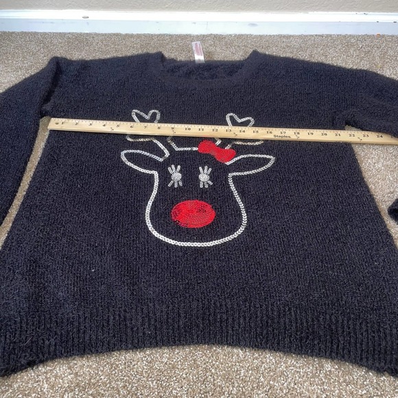 Xhilaration sweater black softSZ XL Christmas Rudolph reindeer sequined top - Picture 4 of 6